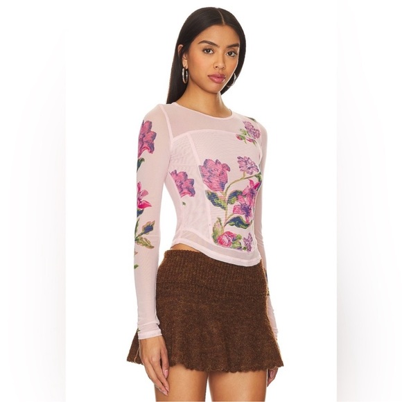 Free People Betty’s Garden Pink Combo Floral Long Sleeve Top size small - Picture 12 of 12